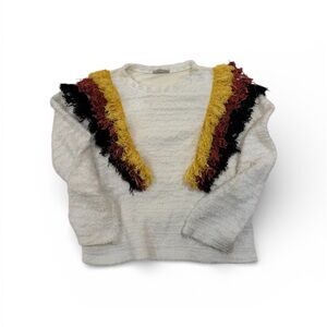 Zara Women's Sweater with Yellow, Red, and Black Fringe
